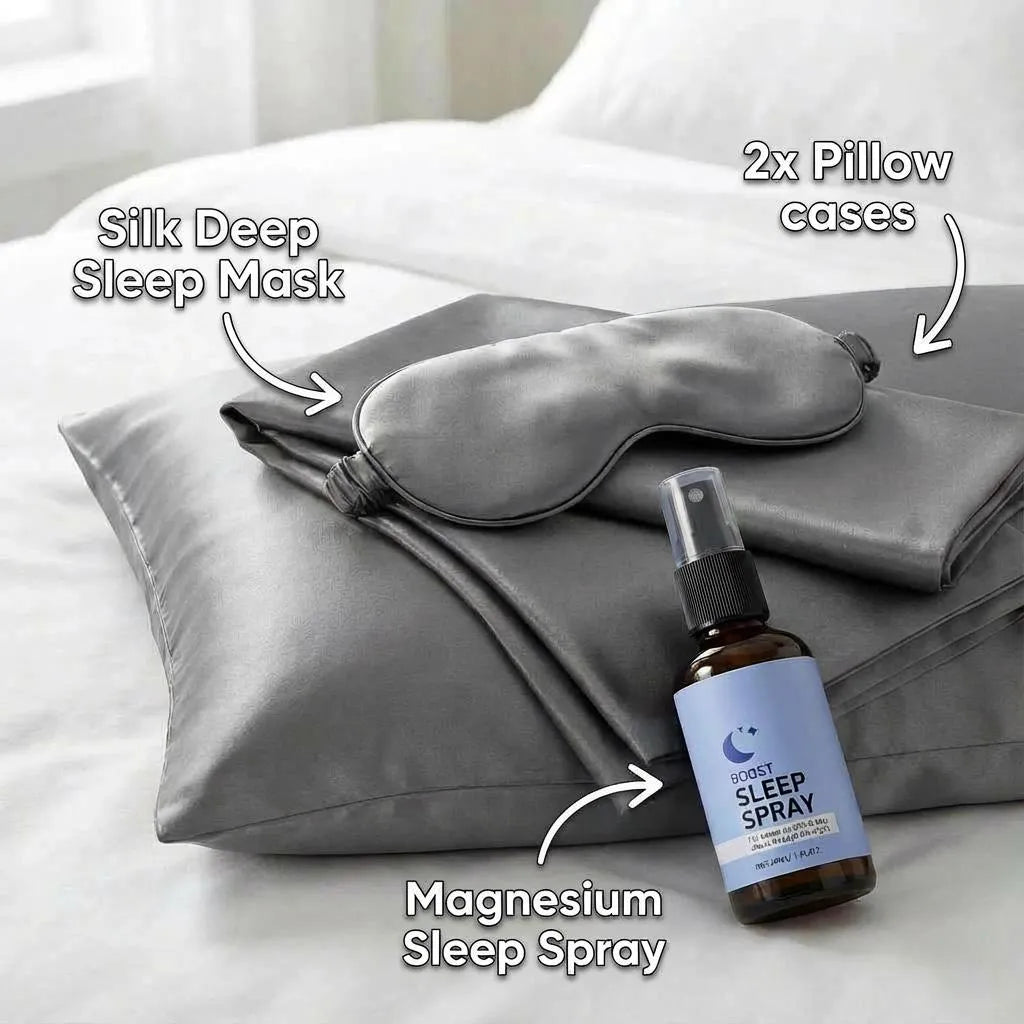 Silk Deep Sleep Mask + 2x Pillow cases + Magnesium Sleep Spray